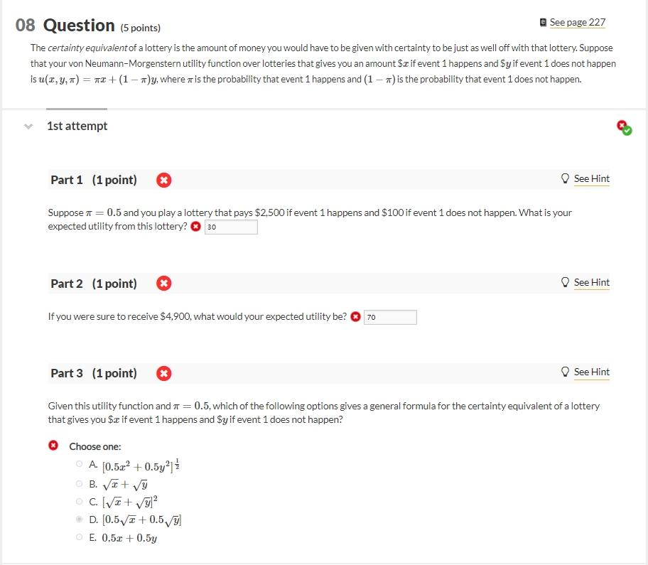 Solved 08 Question (5 points) See page 227 The certainty | Chegg.com