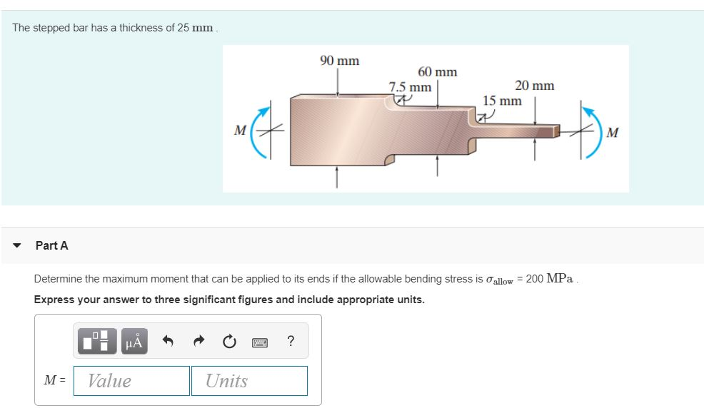 Solved The Stepped Bar Has A Thickness Of 25 Mm 90 Mm 60 Mm | Chegg.com