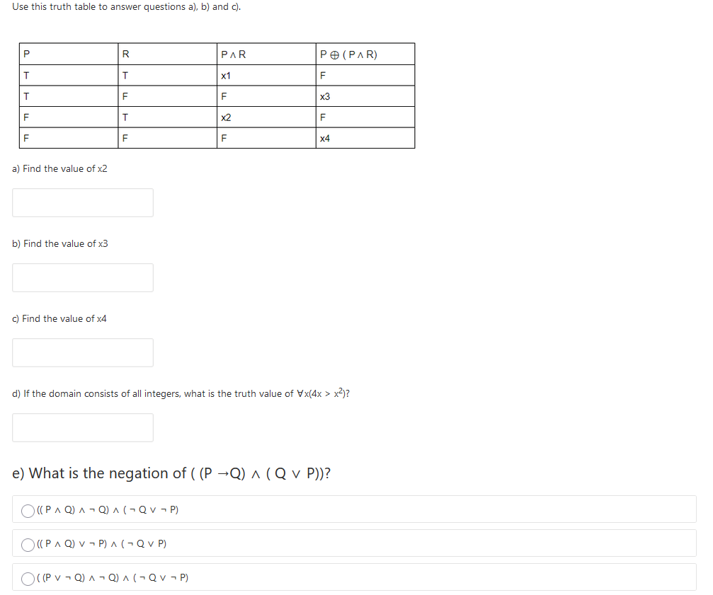 Solved Use This Truth Table To Answer Questions A), B) And | Chegg.com