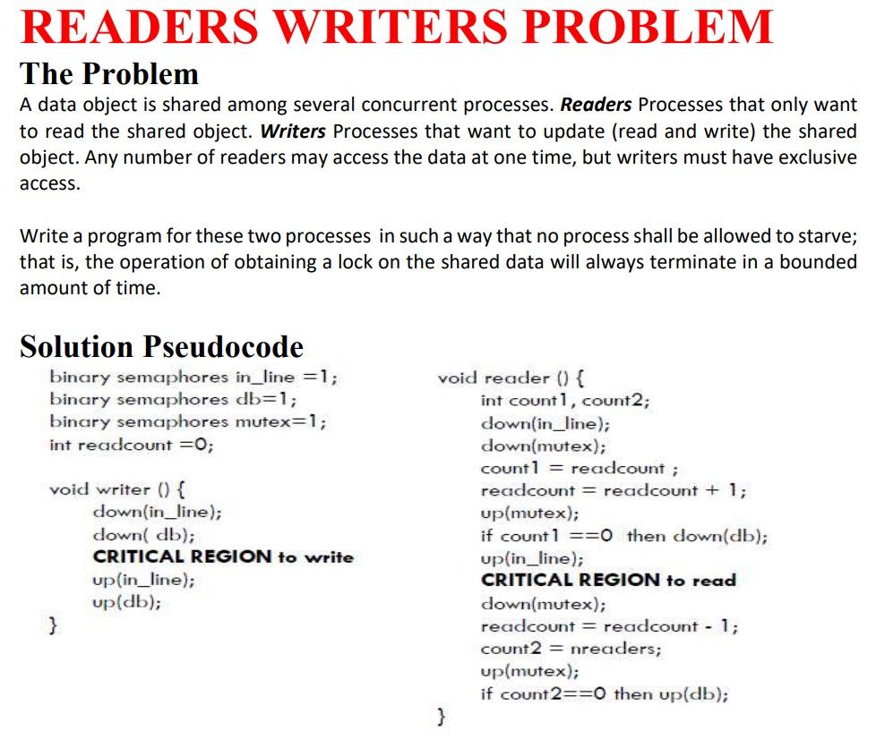 Solved READERS WRITERS PROBLEM The Problem A data object is | Chegg.com