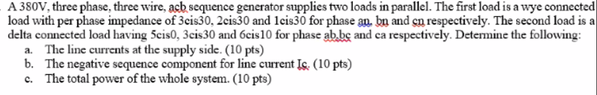 Solved A 380V, three phase, three wire, acb sequence | Chegg.com