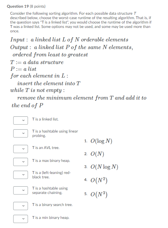 Solved Question 19 (8 Points) Consider The Following Sorting | Chegg.com