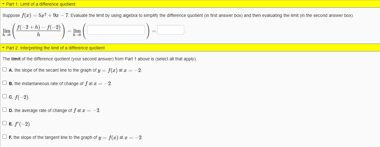 Solved Part 1: Limit Of A Difference Quotient Suppose F(x) = | Chegg.com