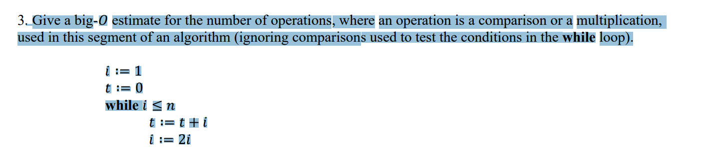 Solved 3. Give a big- O estimate for the number of | Chegg.com