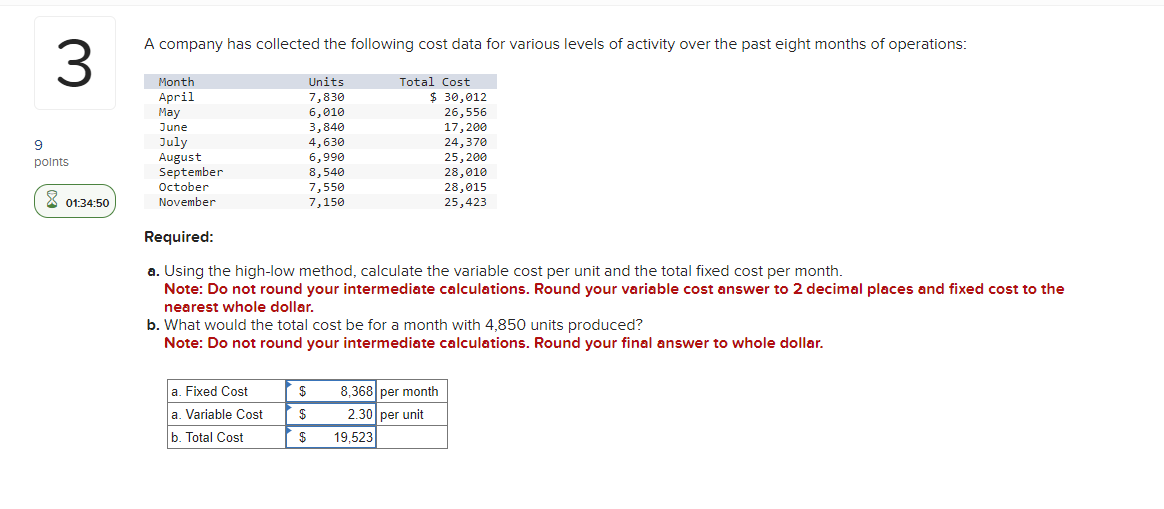 Solved A Company Has Collected The Following Cost Data For | Chegg.com