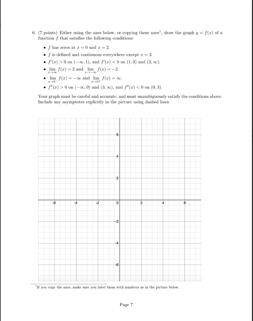 Solved 6. (7 points) Either using the axes below, or copying | Chegg.com