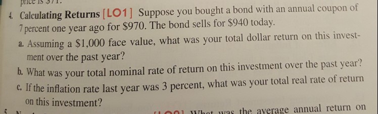 Solved Price Is71. 4. Calculating Returns [LO1] Suppose You | Chegg.com