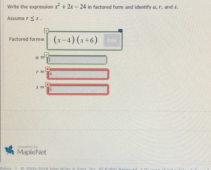 x 2 6x 24 factored