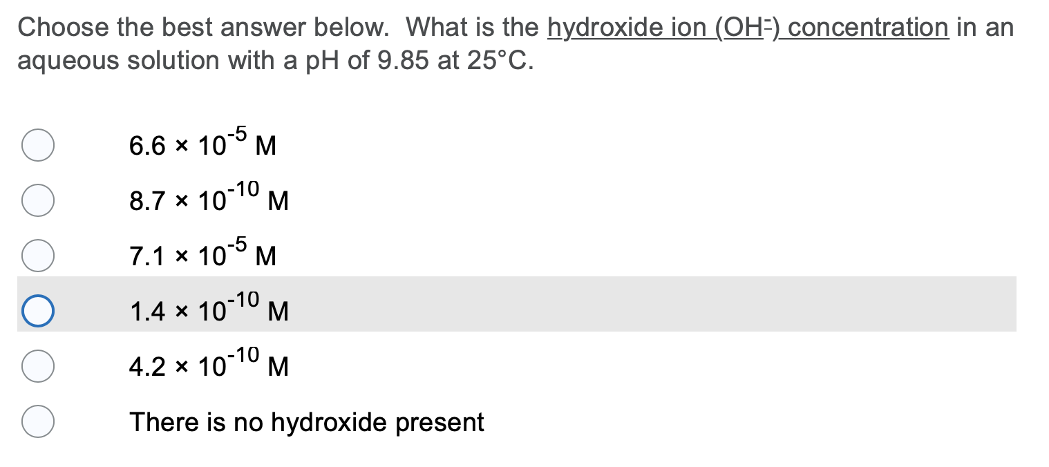 Solved Choose the best answer below. What is the hydroxide