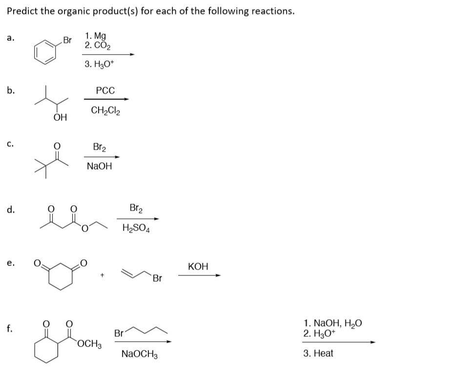 Solved Predict the organic product(s) for each of the | Chegg.com