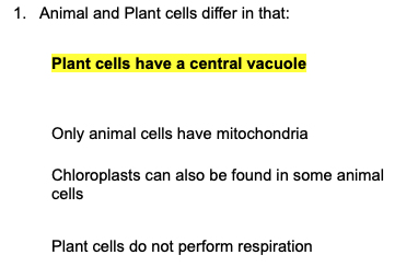 Solved 1. Animal and Plant cells differ in that: Plant cells 