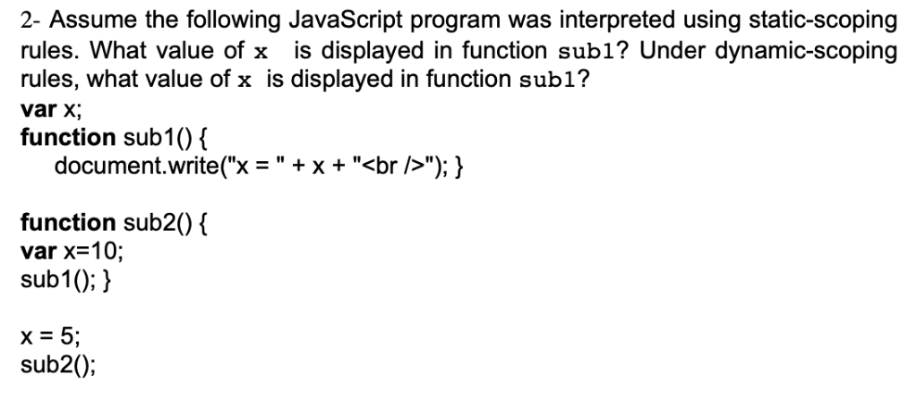 Solved 2- Assume The Following JavaScript Program Was Rules. | Chegg.com