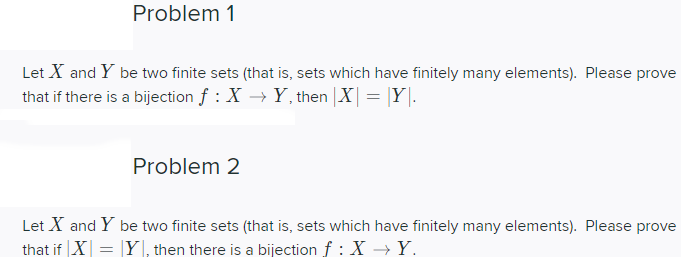 Solved Problem 1 Let X And Y Be Two Finite Sets (that Is, | Chegg.com