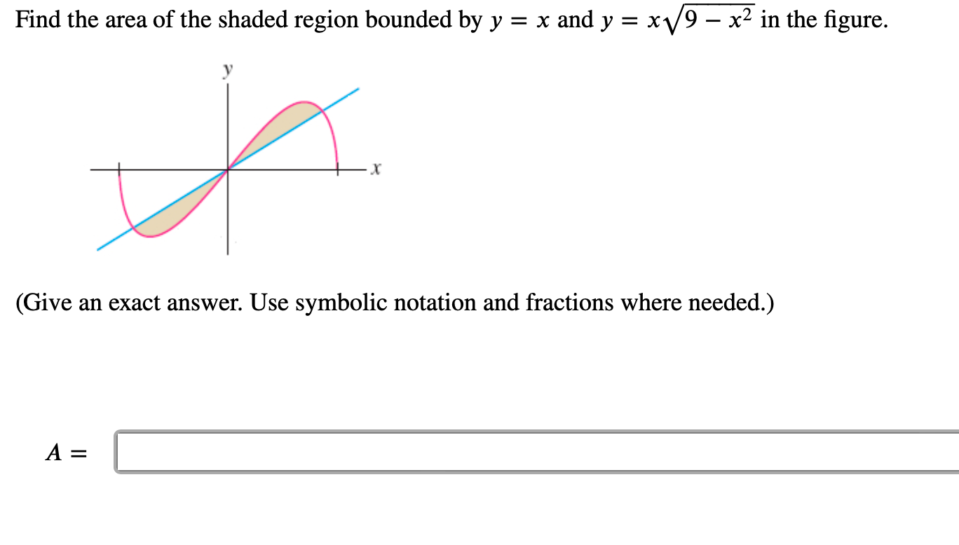 Solved Find the area of the shaded region bounded by y=x and | Chegg.com