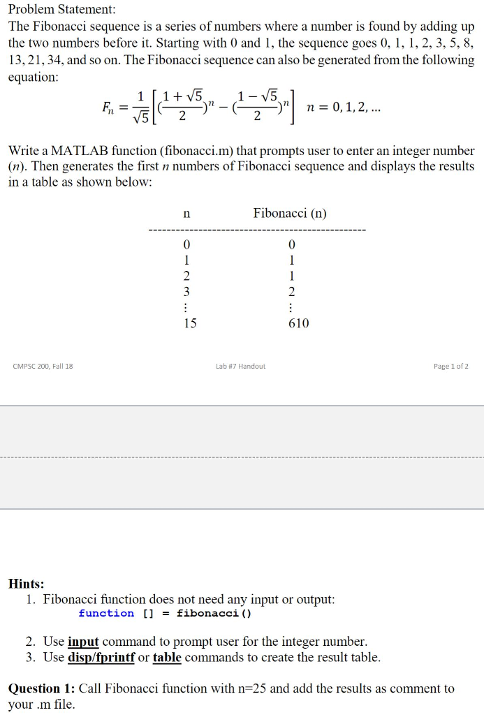 Problem Statement: The Fibonacci sequence is a series | Chegg.com