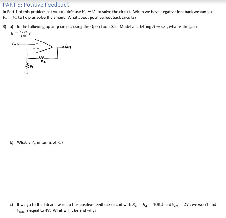 Solved PART 5: Positive Feedback In Part 1 of this problem | Chegg.com