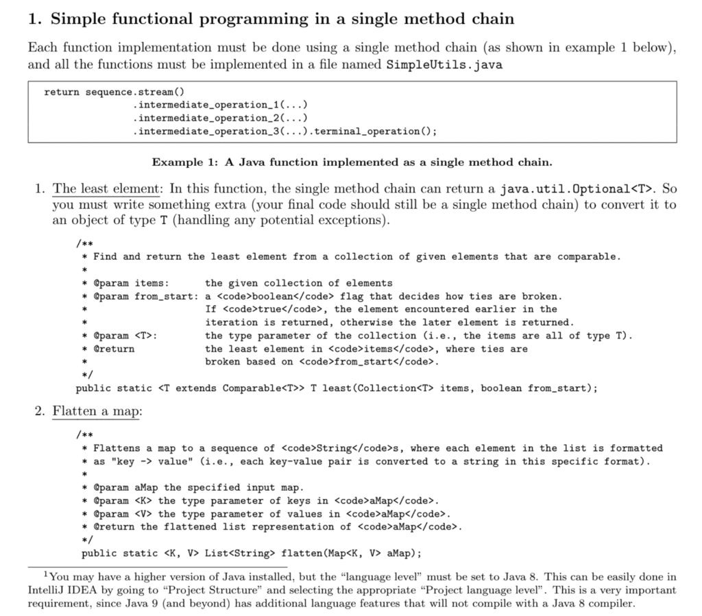 Solved 1. Simple functional programming in a single method | Chegg.com