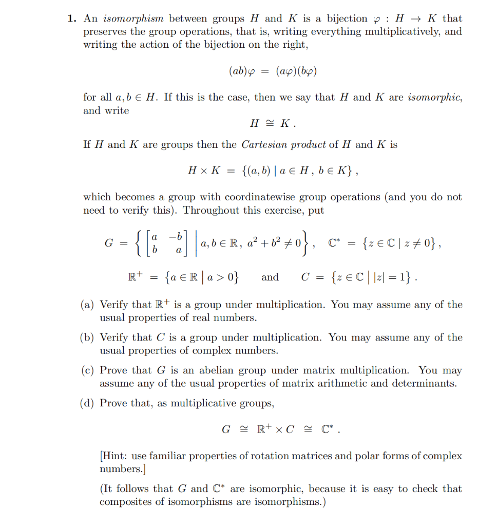Solved 1. An isomorphism between groups H and K is a | Chegg.com