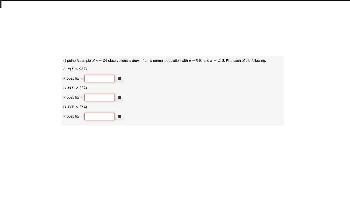 Solved (1 point) A sample of n = 24 observations is drawn | Chegg.com