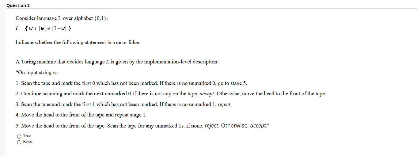 Solved Question 2 Consider language L over alphabet {0,1}: L | Chegg.com
