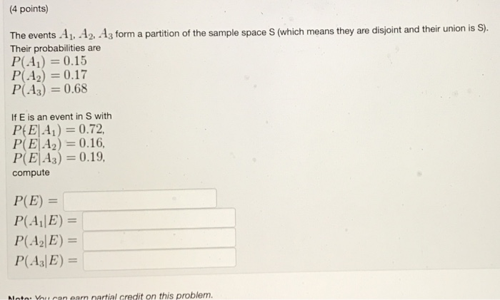 Solved 4 points) The events A. A2, .As form a partition of | Chegg.com