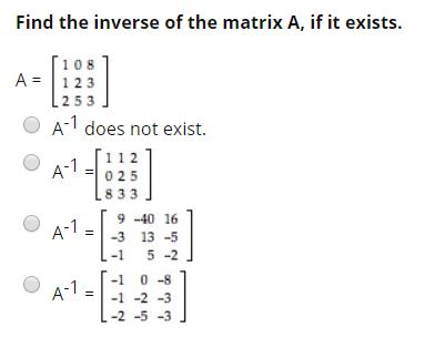 Solved Find The Inverse Of The Matrix A If It Exists 1