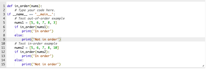 Solved Write the in_order() function, which has a list of | Chegg.com