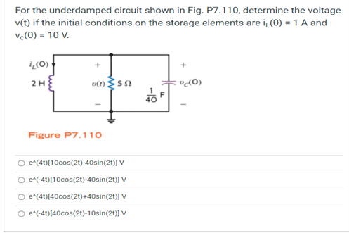 Solved For the underdamped circuit shown in Fig. P7.110, | Chegg.com
