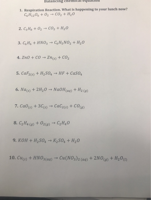 Solved Balancing Chemical Eqation 1. Respiration Reaction. 