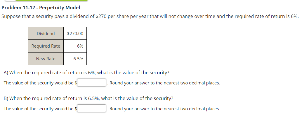 Solved Problem 11-12 - Perpetuity Model Suppose that a | Chegg.com