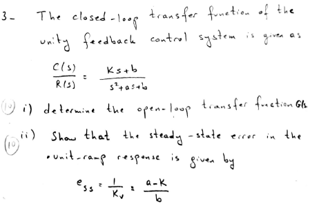 Solved 3- The closed-loop transfer funetion of the unity | Chegg.com