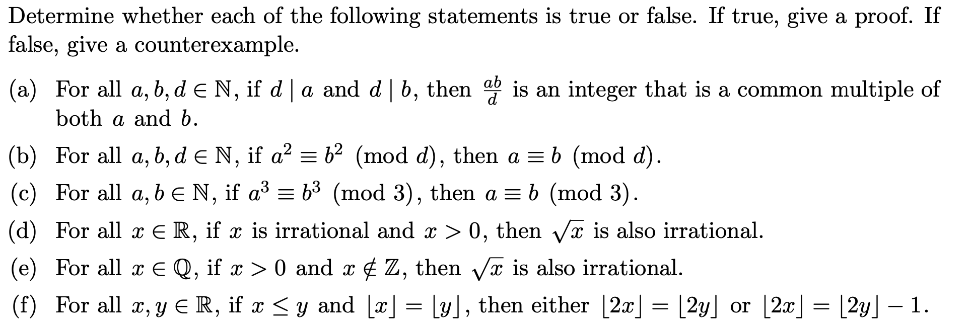 Solved Determine whether each of the following statements is | Chegg.com