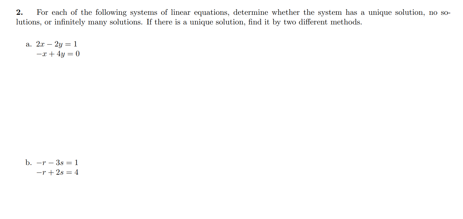 Solved 2. For each of the following systems of linear | Chegg.com