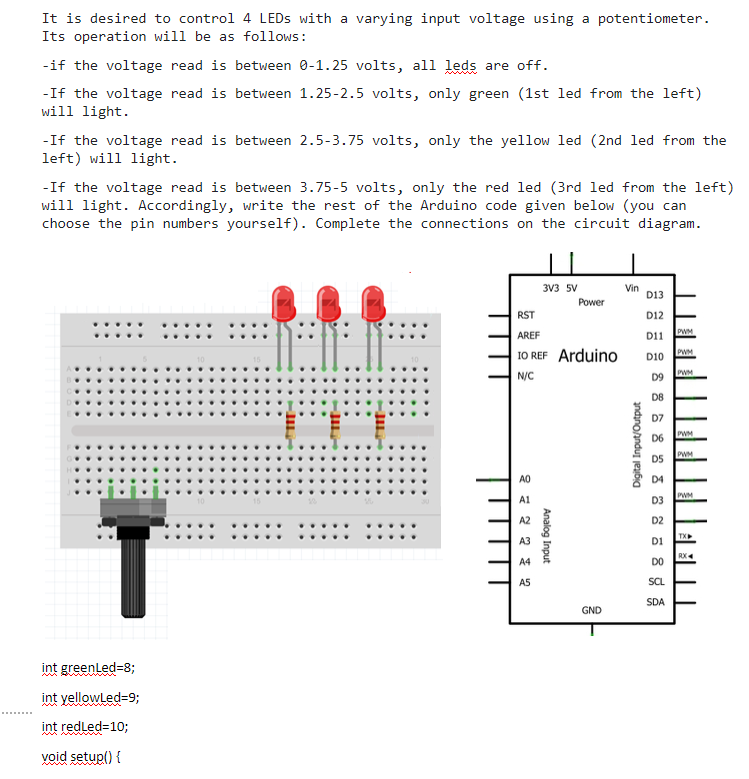 Solved It is desired to control 4 LEDs with a varying input | Chegg.com