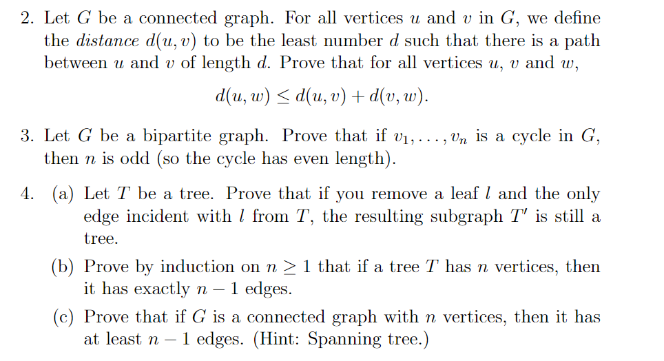 Solved 2. Let G Be A Connected Graph. For All Vertices U And | Chegg ...