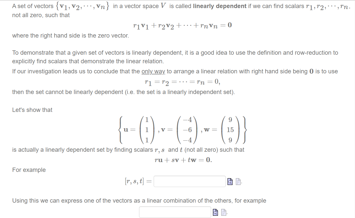 Solved A set of vectors {V1, V2, not all zero, such that Vn} | Chegg.com