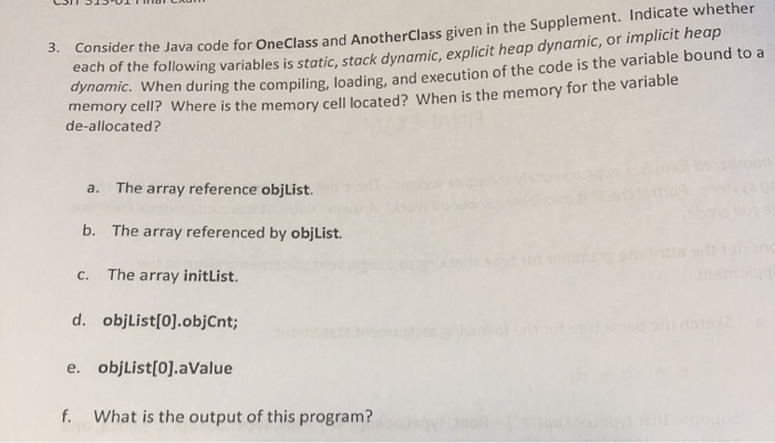 Solved the Java code for One Class and AnotherClass given in | Chegg.com
