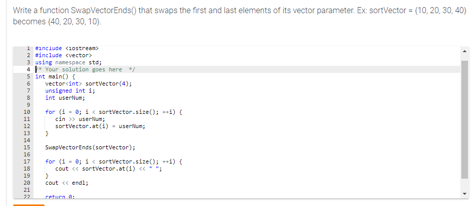 Solved Write A Function Swap Vector Ends) That Swaps The | Chegg.com