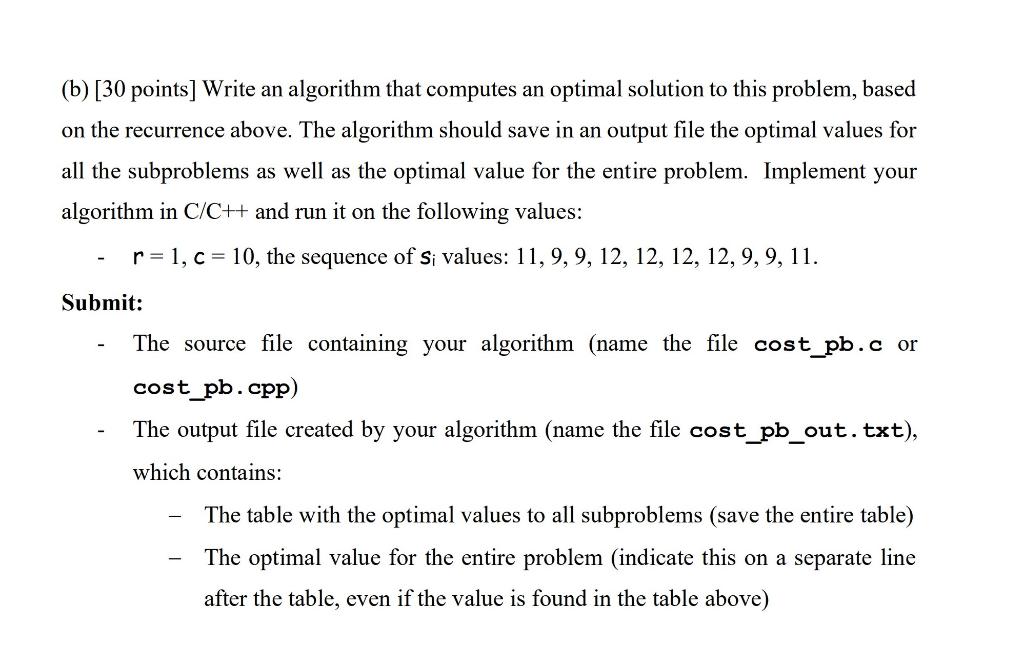 (b) [30 Points) Write An Algorithm That Computes An | Chegg.com