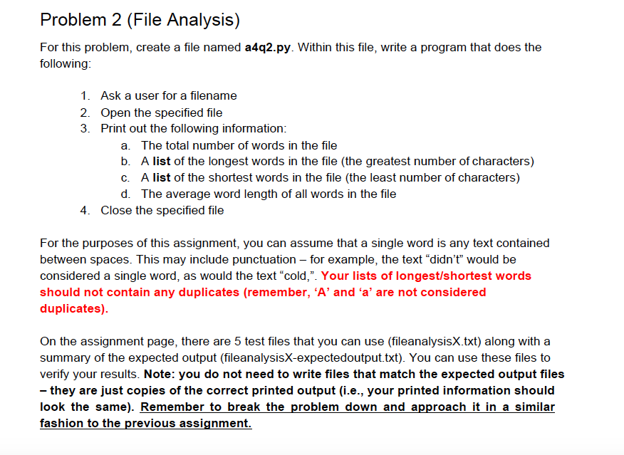 Solved Problem 2 (File Analysis) For this problem, create a | Chegg.com