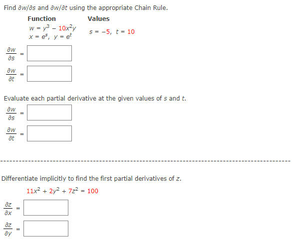 Solved Find ∂w ∂s And ∂w ∂t Using The Appropriate Chain