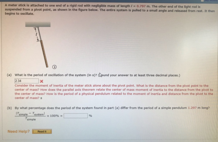 Solved A meter stick is attached to one end of a rigid rod | Chegg.com