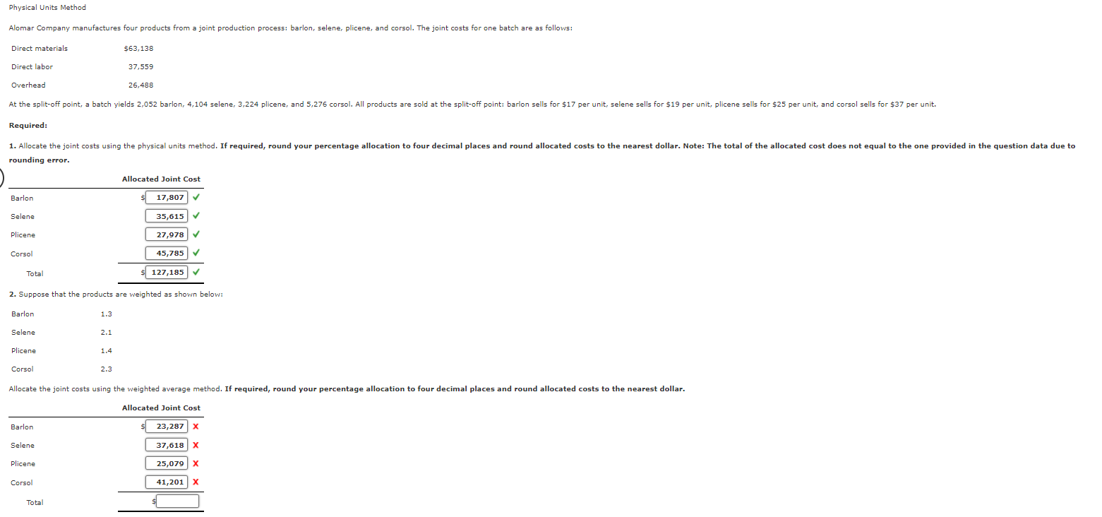 Solved Physical Units Method Alomar Company manufactures | Chegg.com