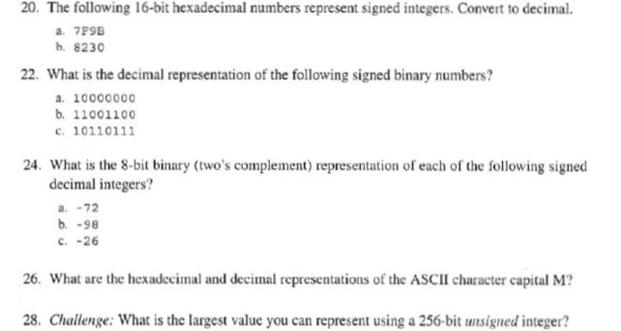 Solved 20. The following 16-bit hexadecimal numbers | Chegg.com