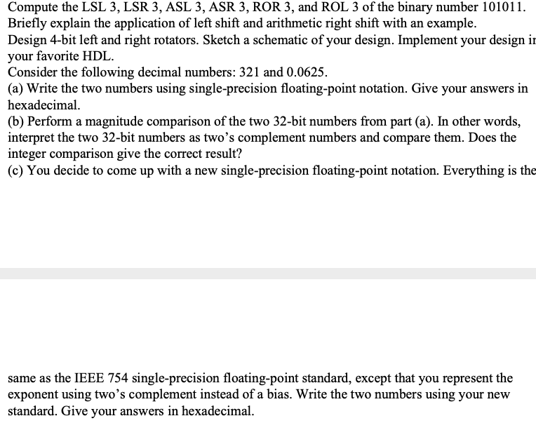 Lsr Vs Ror Compute the LSL 3, LSR 3, ASL 3, ASR 3, ROR 3, and | Chegg.com