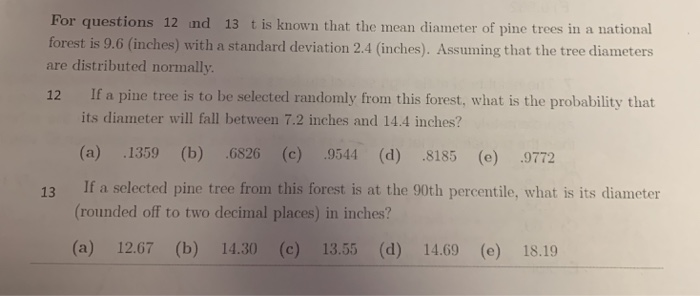 Solved For questions 12 nd 13 t is known that the mean | Chegg.com