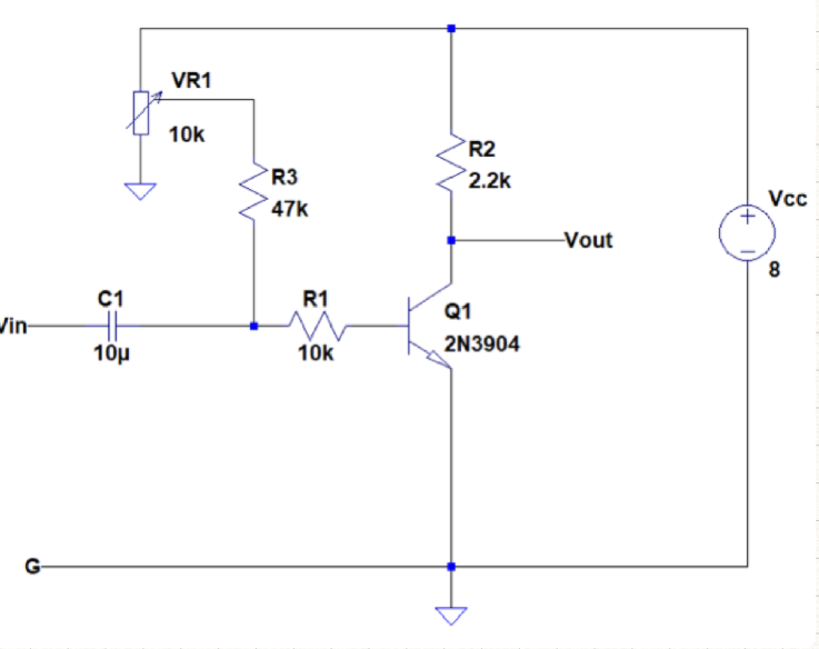 Solved VR1 10k R2 2.2k R3 47k Vcc + Vout 8 R1 Jin C1 HE 100 | Chegg.com