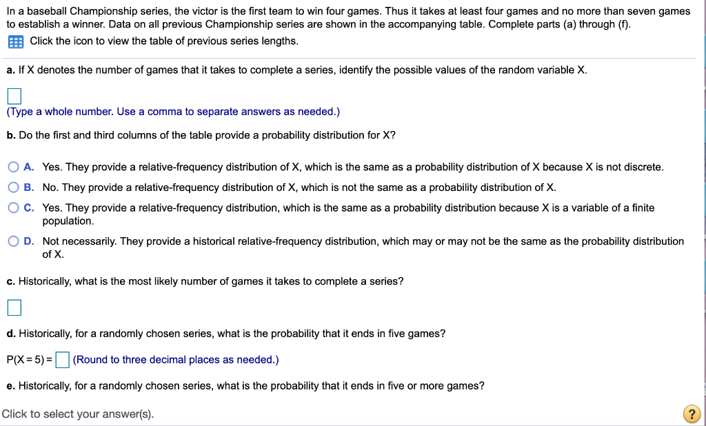 Solved Data On All Previous Championship Series Are Shown