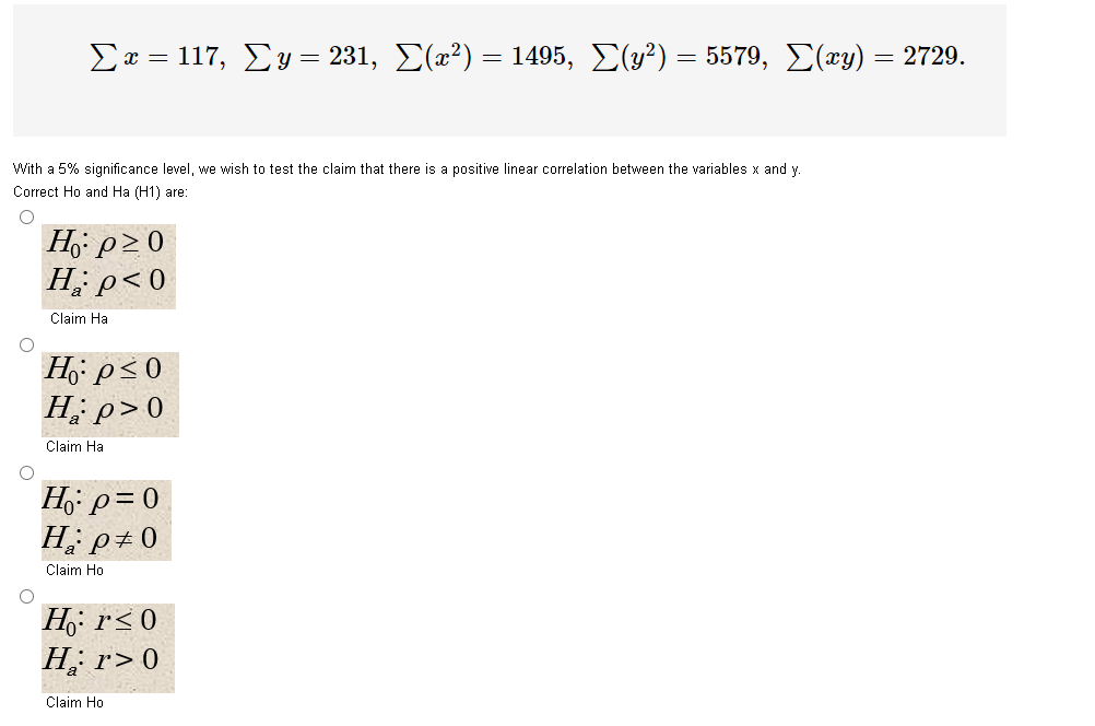 Solved ∑x=117,∑y=231,∑(x2)=1495,∑(y2)=5579,∑(xy)=2729 Nith a | Chegg.com