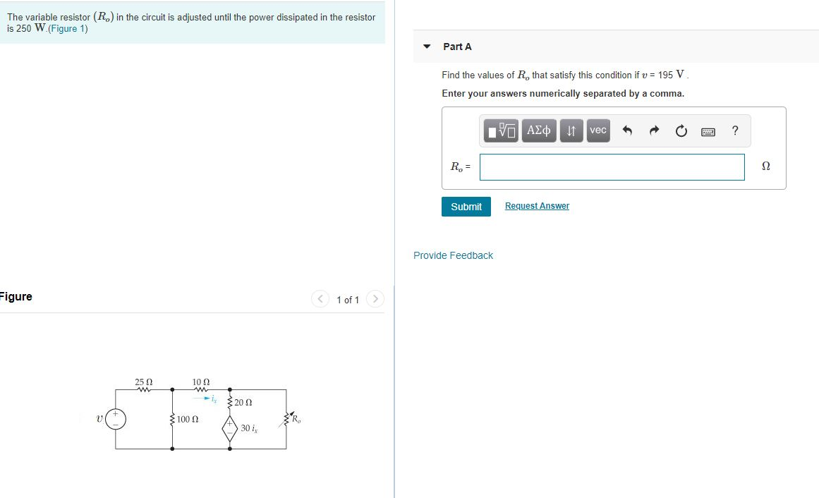 Solved The variable resistor (Ro) in the circuit is adjusted